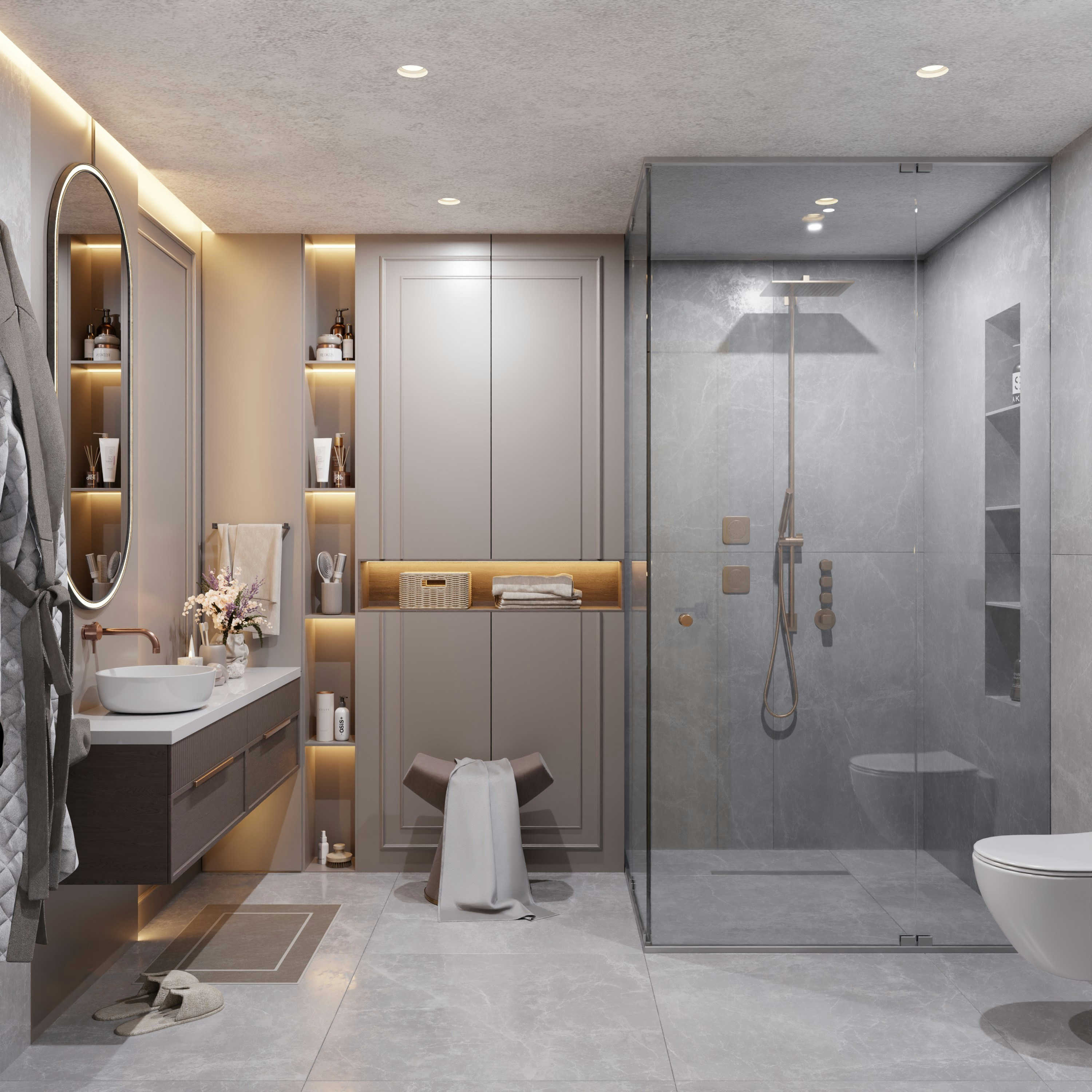 Salle de bain rénovée avec douche à l'italienne et carrelage moderne, réalisation Artisan Jabre